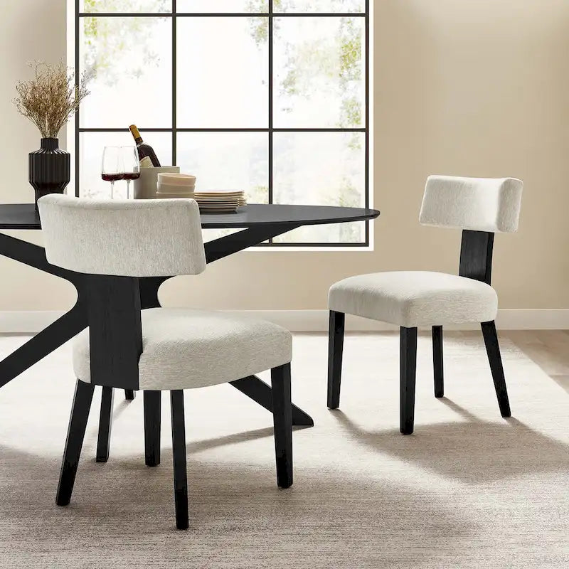 Modern Armless Dining Chair Fabric Upholstered Floating Back Set of 2 Ivory Gray Wheat