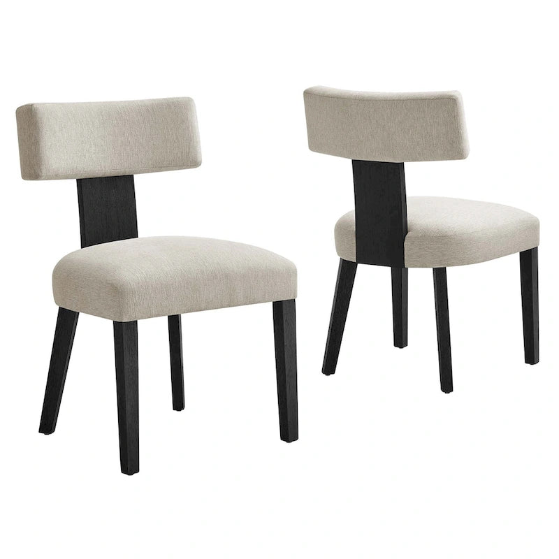 Modern Armless Dining Chair Fabric Upholstered Floating Back Set of 2 Ivory Gray Wheat