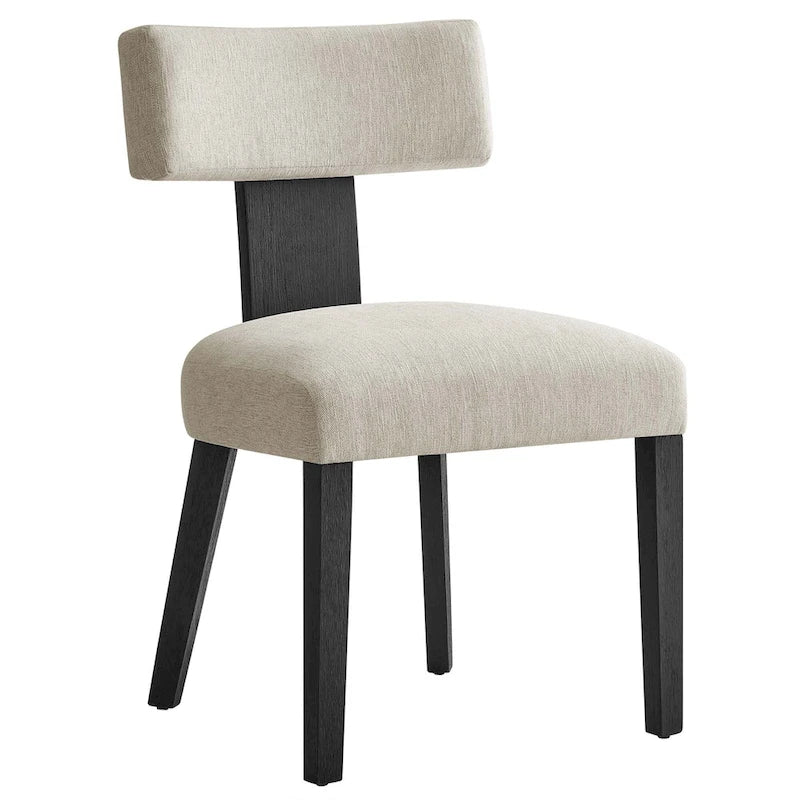 Modern Armless Dining Chair Fabric Upholstered Floating Back Set of 2 Ivory Gray Wheat