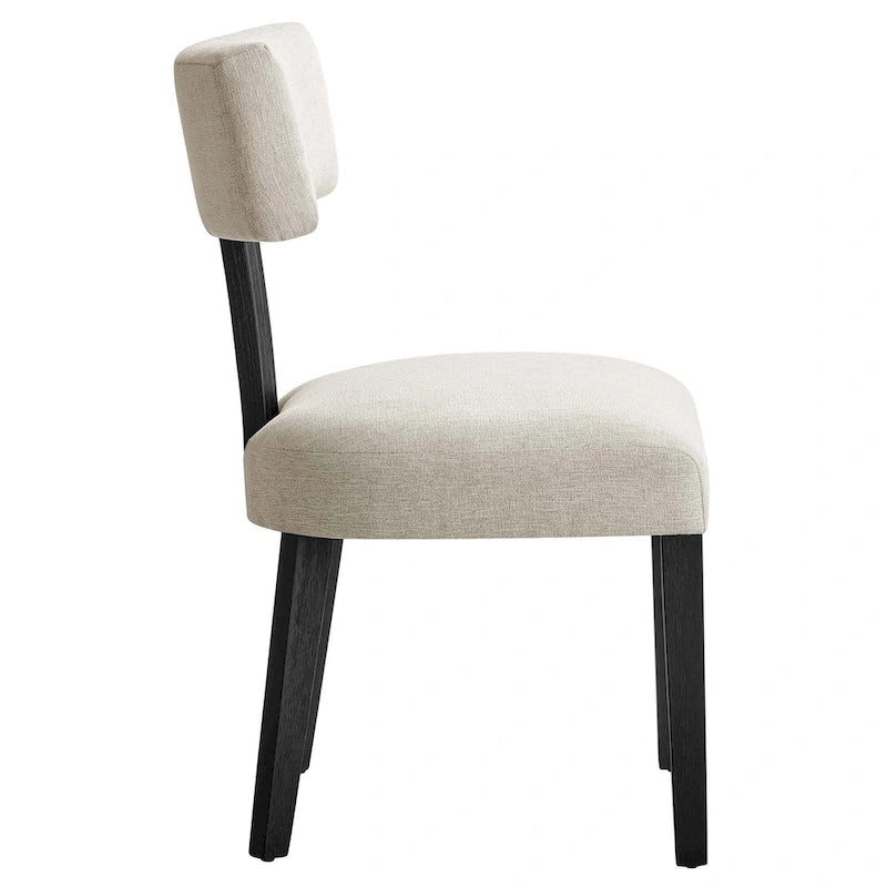 Modern Armless Dining Chair Fabric Upholstered Floating Back Set of 2 Ivory Gray Wheat