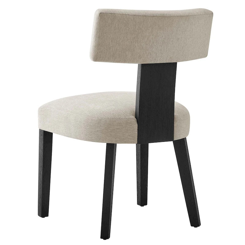 Modern Armless Dining Chair Fabric Upholstered Floating Back Set of 2 Ivory Gray Wheat