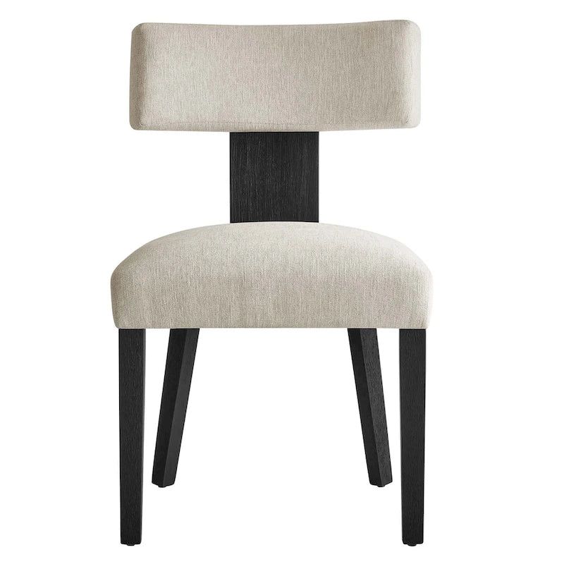Modern Armless Dining Chair Fabric Upholstered Floating Back Set of 2 Ivory Gray Wheat