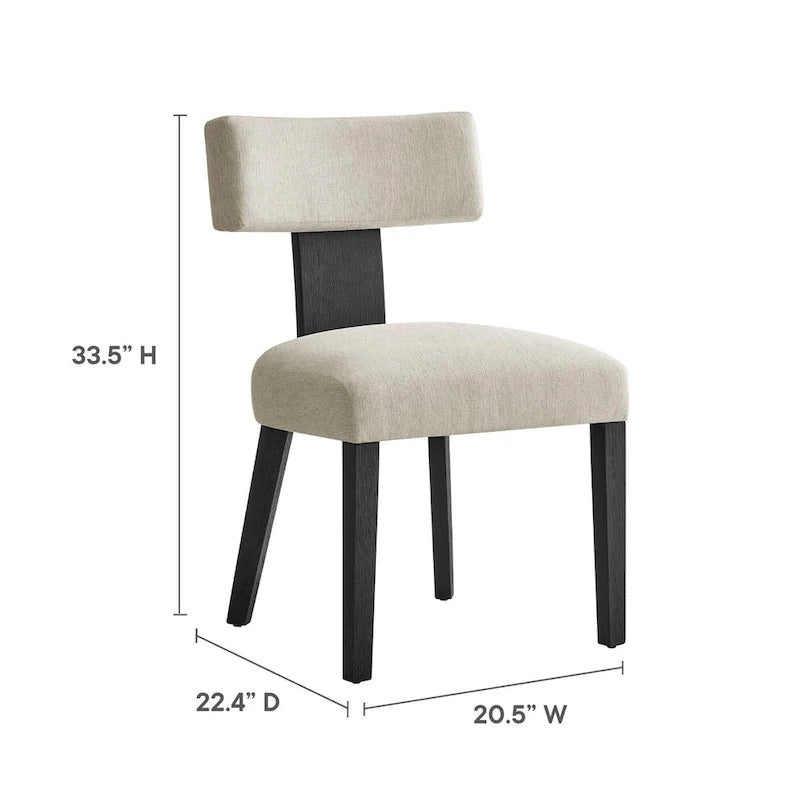 Modern Armless Dining Chair Fabric Upholstered Floating Back Set of 2 Ivory Gray Wheat