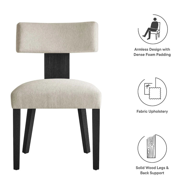 Modern Armless Dining Chair Fabric Upholstered Floating Back Set of 2 Ivory Gray Wheat