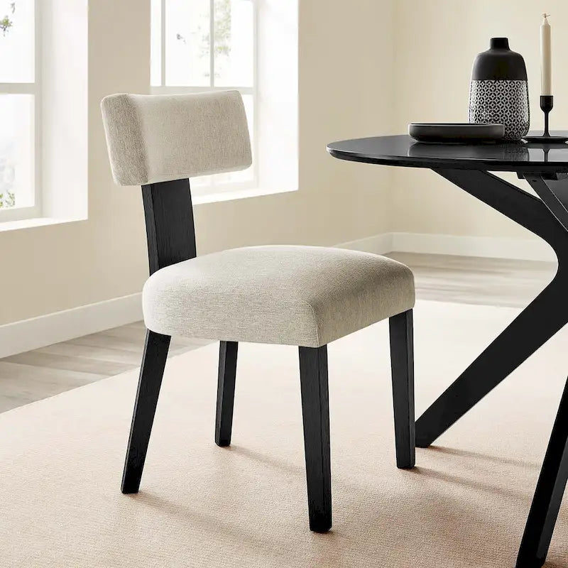 Modern Armless Dining Chair Fabric Upholstered Floating Back Set of 2 Ivory Gray Wheat