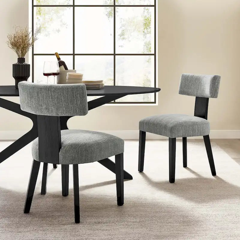 Modern Armless Dining Chair Fabric Upholstered Floating Back Set of 2 Ivory Gray Wheat