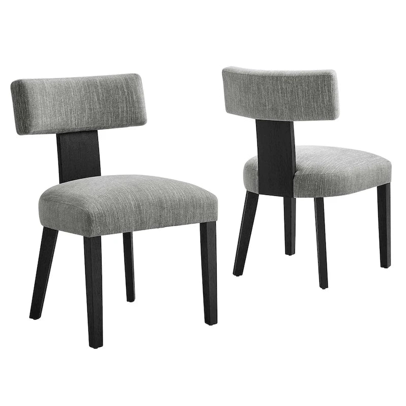 Modern Armless Dining Chair Fabric Upholstered Floating Back Set of 2 Ivory Gray Wheat
