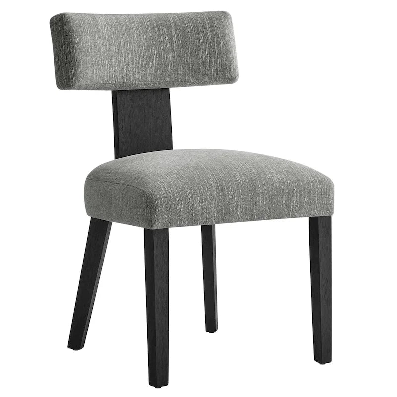 Modern Armless Dining Chair Fabric Upholstered Floating Back Set of 2 Ivory Gray Wheat