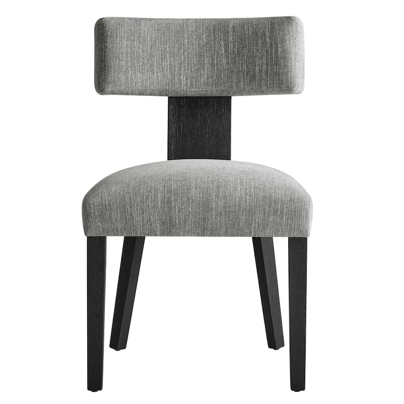 Modern Armless Dining Chair Fabric Upholstered Floating Back Set of 2 Ivory Gray Wheat
