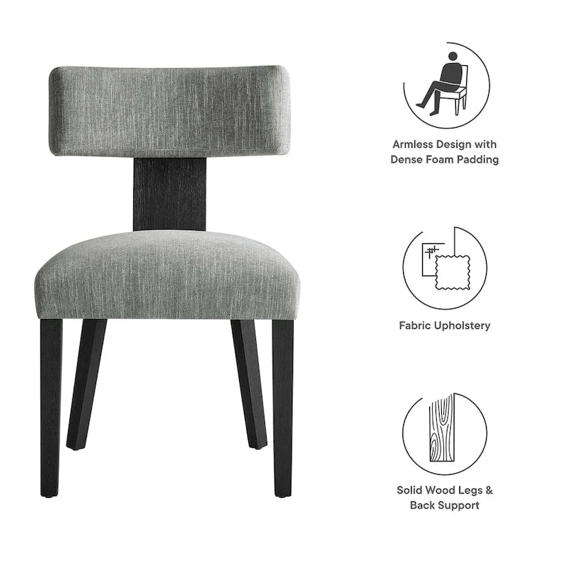 Modern Armless Dining Chair Fabric Upholstered Floating Back Set of 2 Ivory Gray Wheat