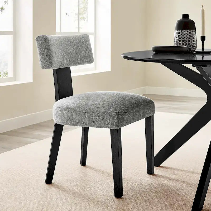 Modern Armless Dining Chair Fabric Upholstered Floating Back Set of 2 Ivory Gray Wheat