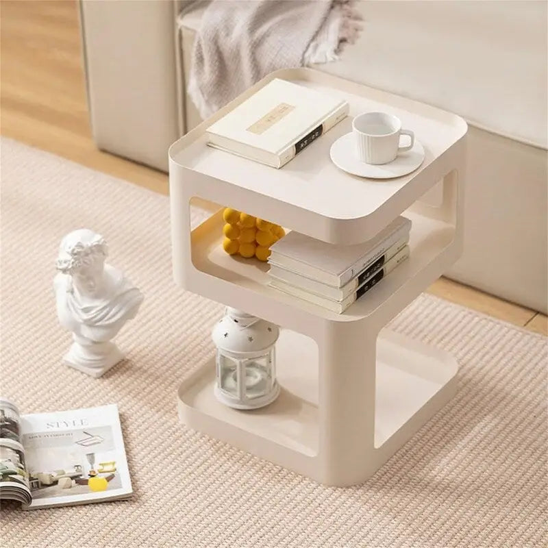Modern 3-Tier Metal Side Table Open Storage Nightstand Off-White Black