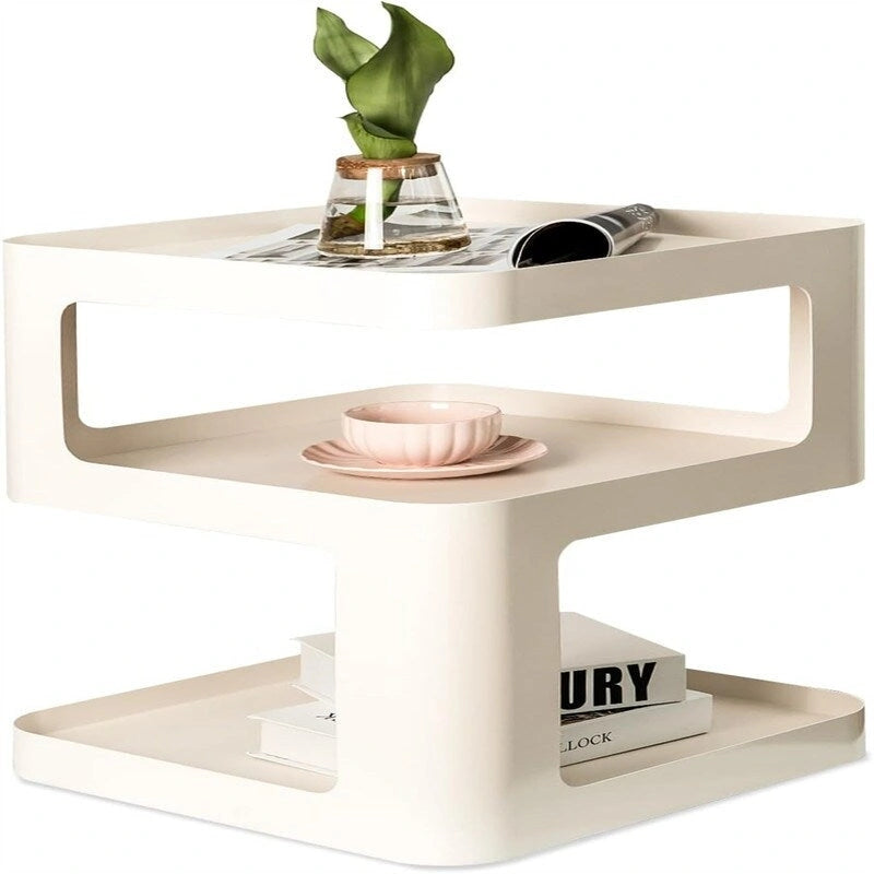 Modern 3-Tier Metal Side Table Open Storage Nightstand Off-White Black