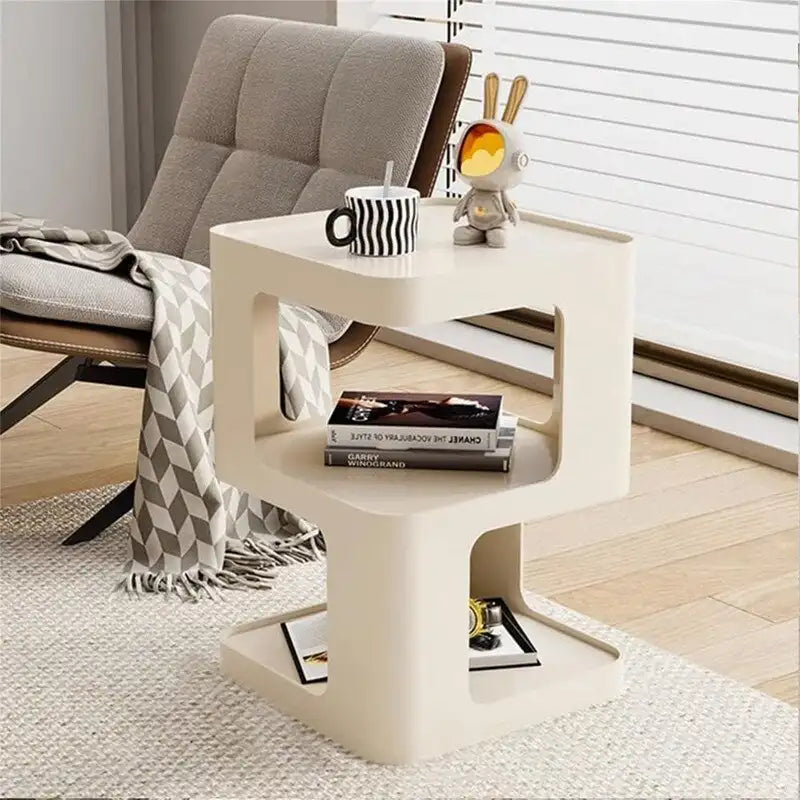 Modern 3-Tier Metal Side Table Open Storage Nightstand Off-White Black