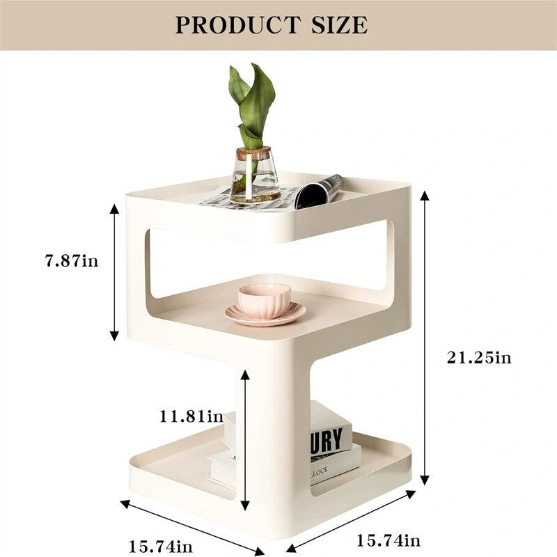 Modern 3-Tier Metal Side Table Open Storage Nightstand Off-White Black