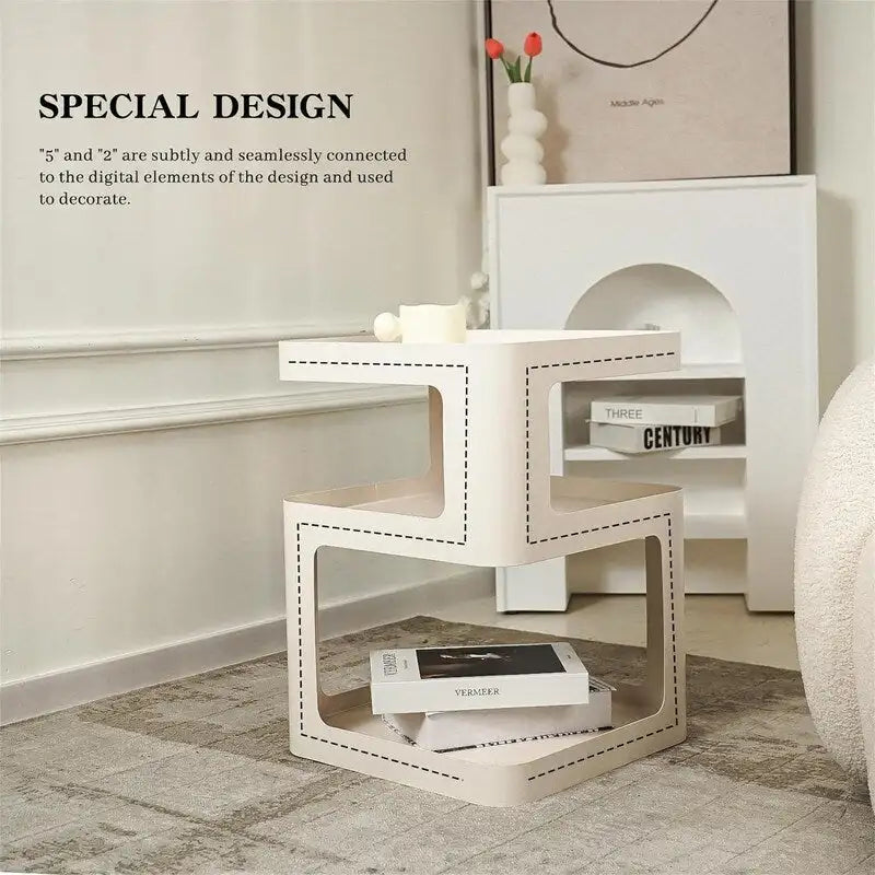 Modern 3-Tier Metal Side Table Open Storage Nightstand Off-White Black