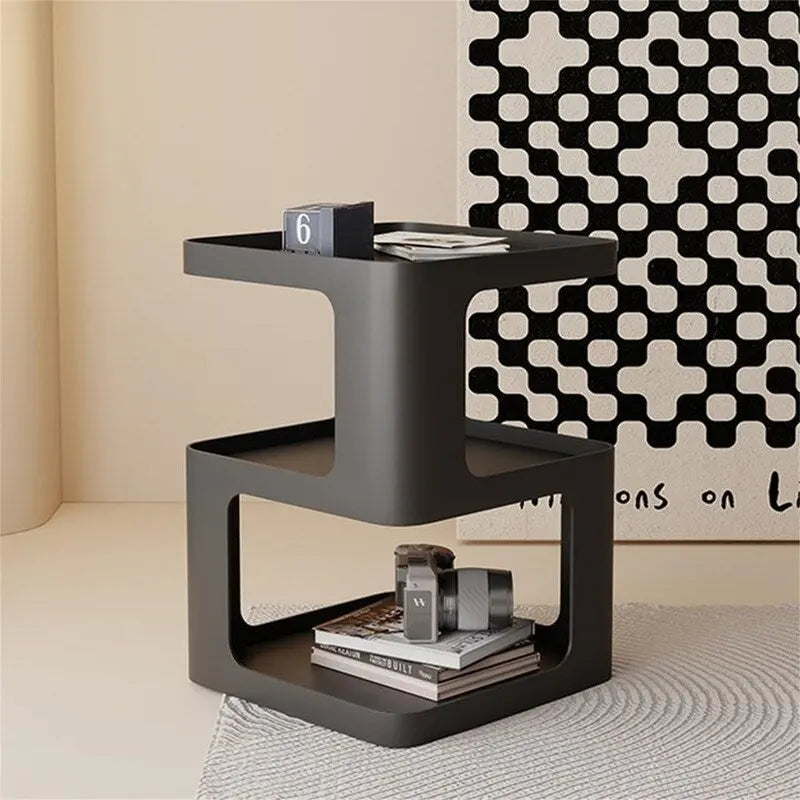 Modern 3-Tier Metal Side Table Open Storage Nightstand Off-White Black