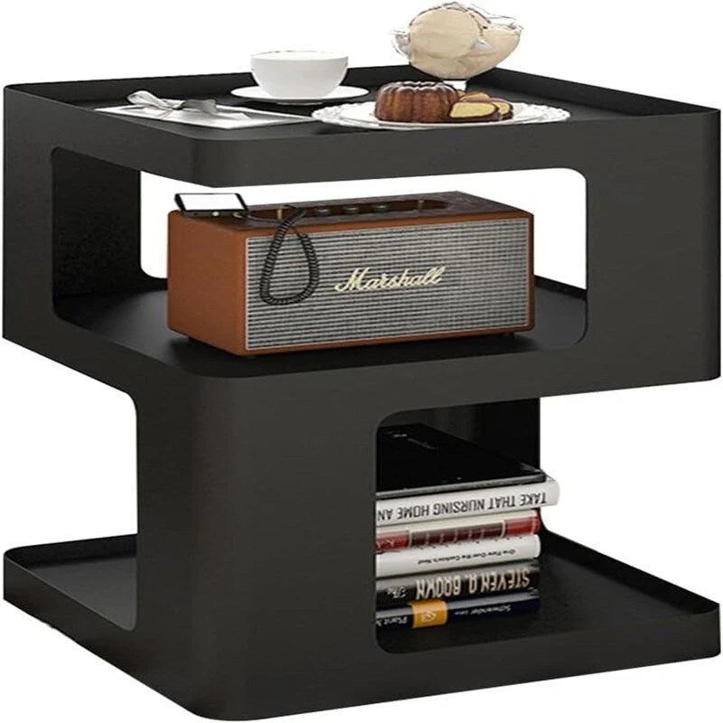 Modern 3-Tier Metal Side Table Open Storage Nightstand Off-White Black