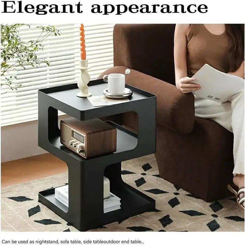 Modern 3-Tier Metal Side Table Open Storage Nightstand Off-White Black