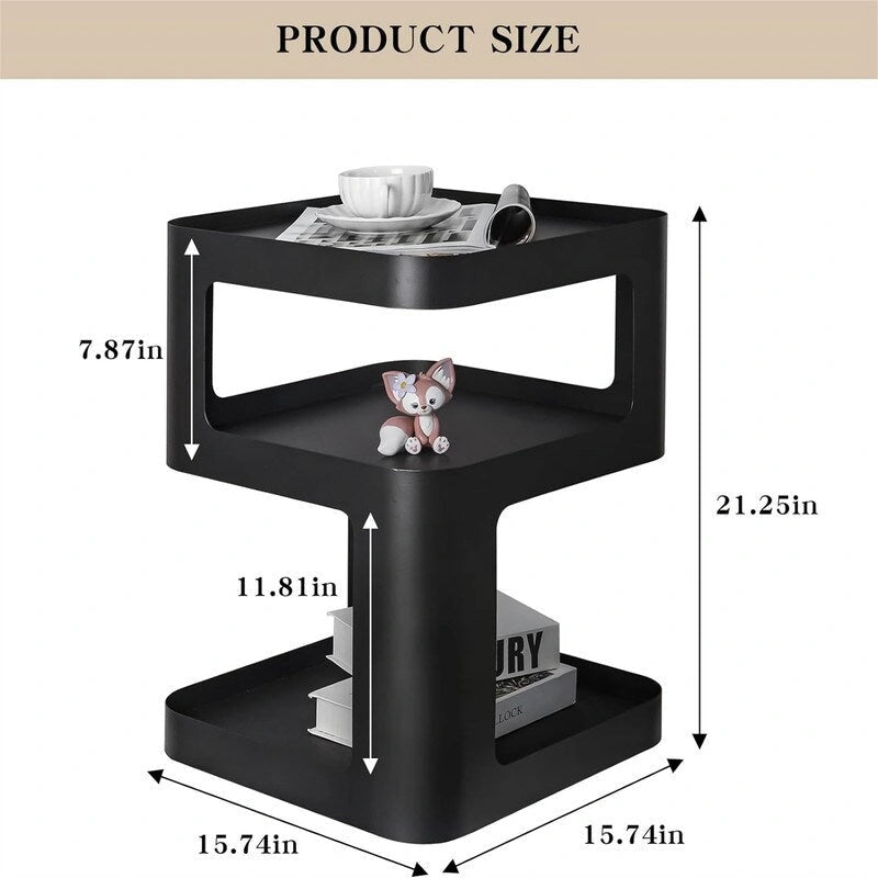 Modern 3-Tier Metal Side Table Open Storage Nightstand Off-White Black