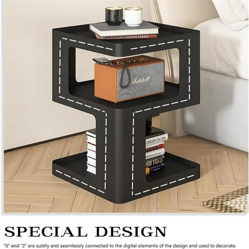Modern 3-Tier Metal Side Table Open Storage Nightstand Off-White Black