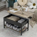 Lift Top Coffee Table Hidden Compartment Cloth Storage Bins Rustic Grey White