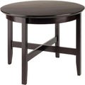 Round Solid Wood Coffee Table Shaker Legs X Crossbar Espresso MDF Top
