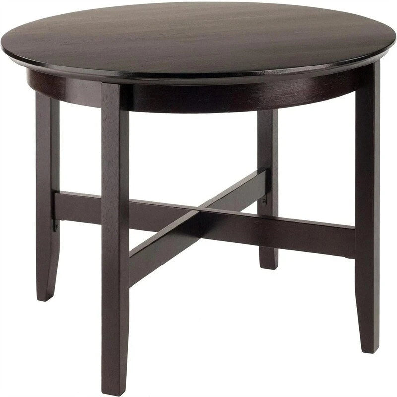 Round Solid Wood Coffee Table Shaker Legs X Crossbar Espresso MDF Top