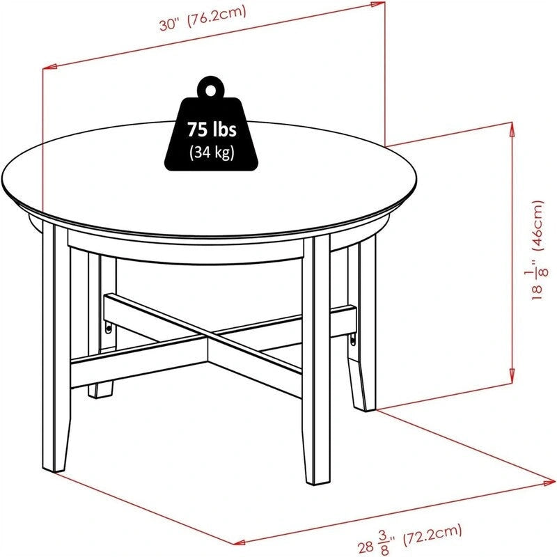 Round Solid Wood Coffee Table Shaker Legs X Crossbar Espresso MDF Top