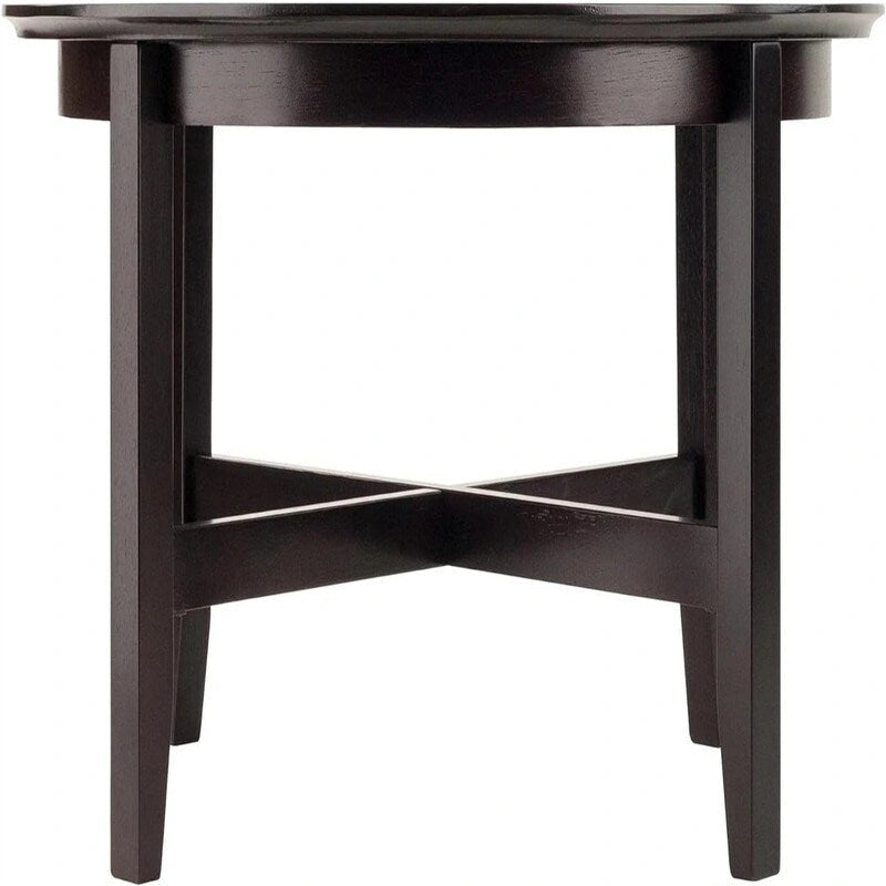 Round Solid Wood Coffee Table Shaker Legs X Crossbar Espresso MDF Top