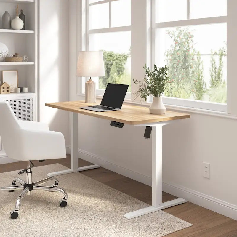 55W Electric Height Adjustable Standing Desk 4 Presets Anti-Collision Black White Maple