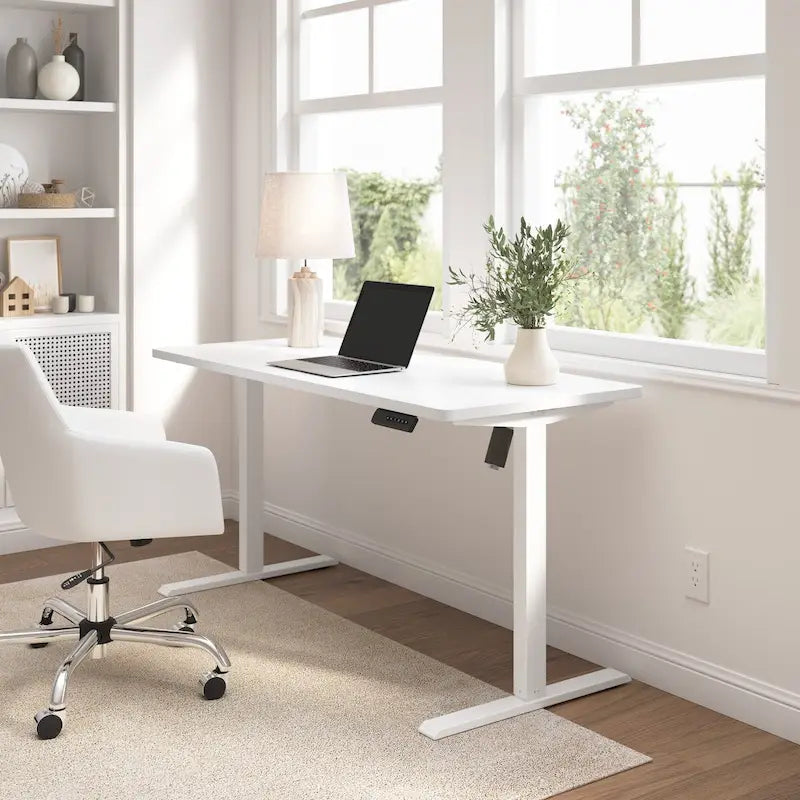 55W Electric Height Adjustable Standing Desk 4 Presets Anti-Collision Black White Maple