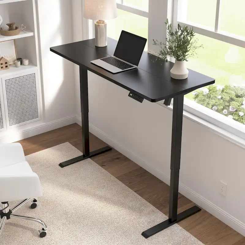 55W Electric Height Adjustable Standing Desk 4 Presets Anti-Collision Black White Maple