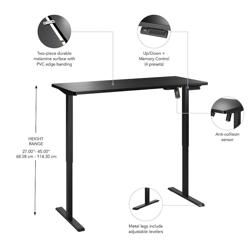 55W Electric Height Adjustable Standing Desk 4 Presets Anti-Collision Black White Maple
