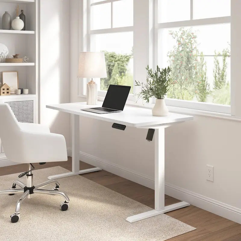 55W Electric Height Adjustable Standing Desk 4 Presets Anti-Collision Black White Maple