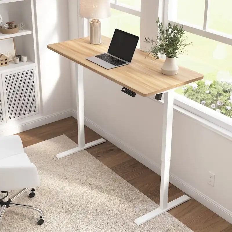 55W Electric Height Adjustable Standing Desk 4 Presets Anti-Collision Black White Maple