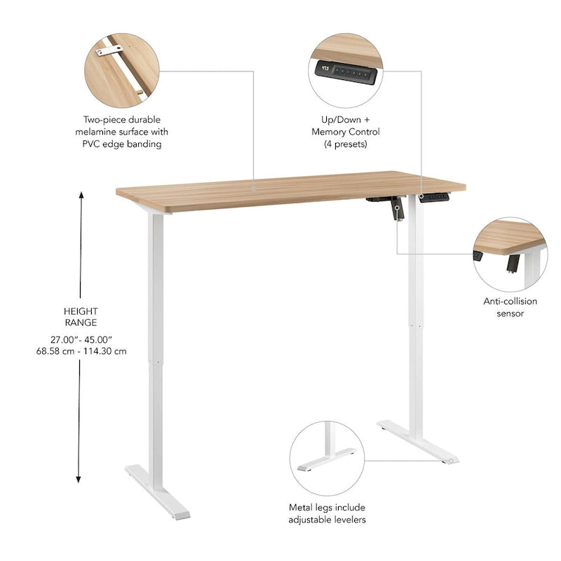55W Electric Height Adjustable Standing Desk 4 Presets Anti-Collision Black White Maple
