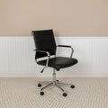 Mid-Back Ribbed LeatherSoft Executive Swivel Office Chair Chrome Arms Coat Hanger Black White