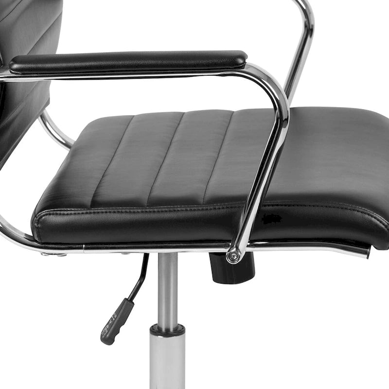 Mid-Back Ribbed LeatherSoft Executive Swivel Office Chair Chrome Arms Coat Hanger Black White