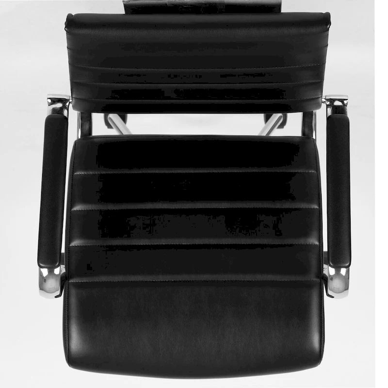 Mid-Back Ribbed LeatherSoft Executive Swivel Office Chair Chrome Arms Coat Hanger Black White