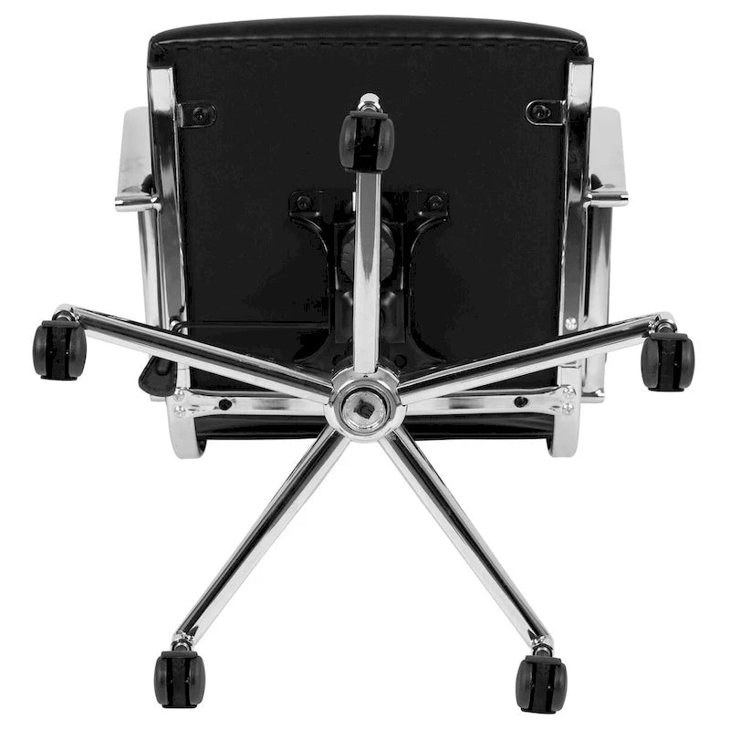 Mid-Back Ribbed LeatherSoft Executive Swivel Office Chair Chrome Arms Coat Hanger Black White