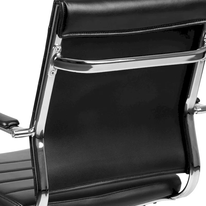 Mid-Back Ribbed LeatherSoft Executive Swivel Office Chair Chrome Arms Coat Hanger Black White