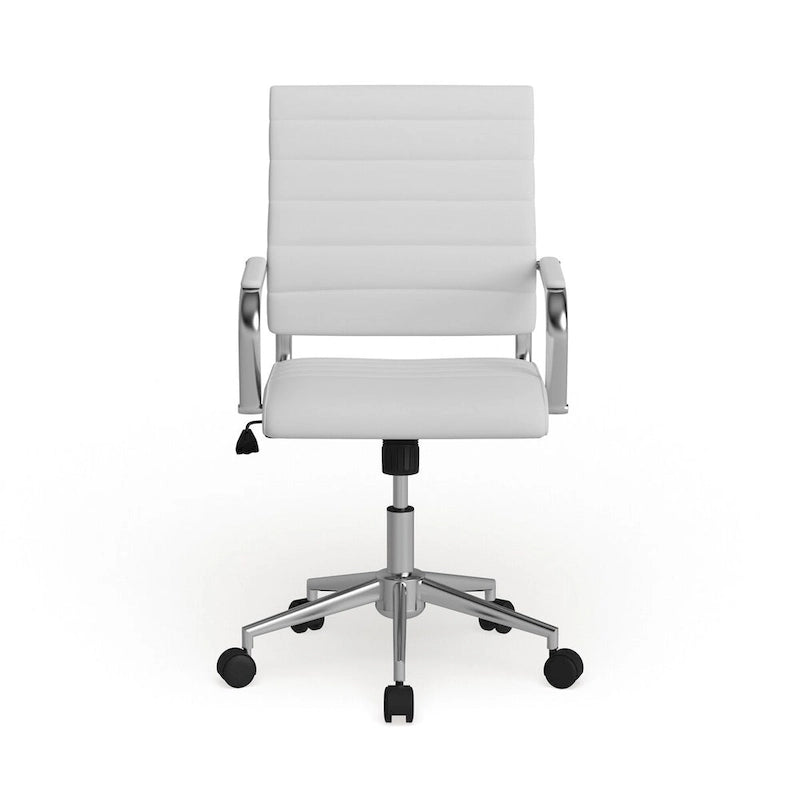 Mid-Back Ribbed LeatherSoft Executive Swivel Office Chair Chrome Arms Coat Hanger Black White