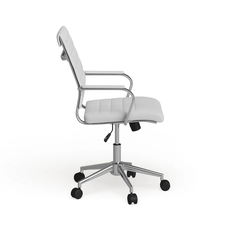 Mid-Back Ribbed LeatherSoft Executive Swivel Office Chair Chrome Arms Coat Hanger Black White