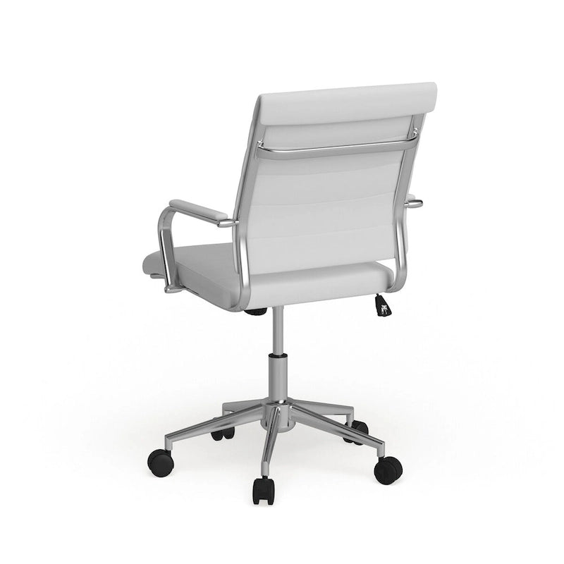 Mid-Back Ribbed LeatherSoft Executive Swivel Office Chair Chrome Arms Coat Hanger Black White