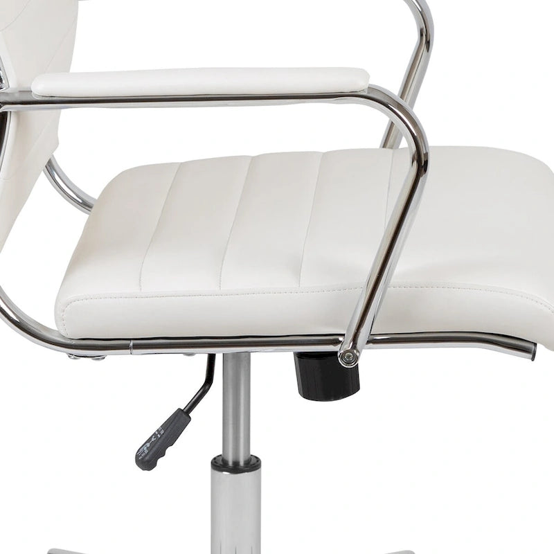 Mid-Back Ribbed LeatherSoft Executive Swivel Office Chair Chrome Arms Coat Hanger Black White