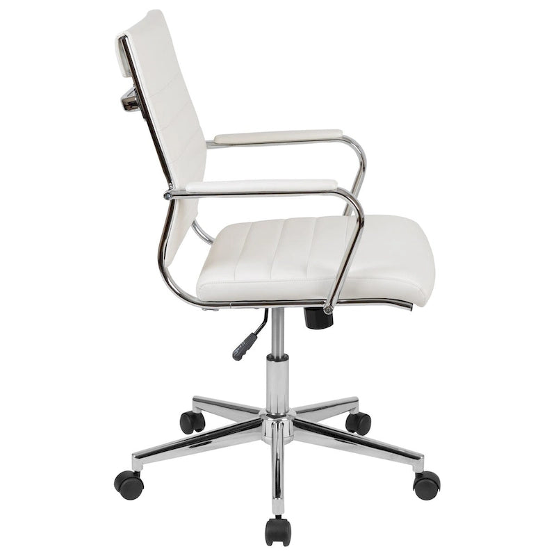 Mid-Back Ribbed LeatherSoft Executive Swivel Office Chair Chrome Arms Coat Hanger Black White