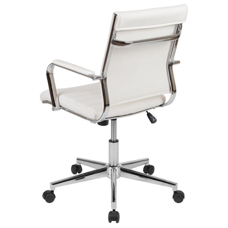 Mid-Back Ribbed LeatherSoft Executive Swivel Office Chair Chrome Arms Coat Hanger Black White