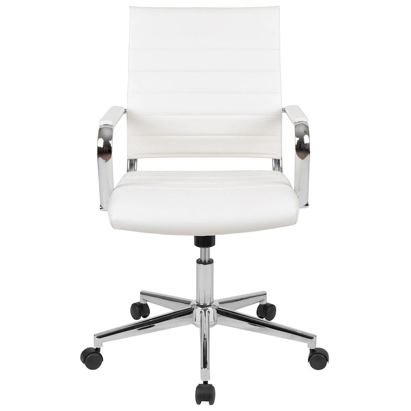 Mid-Back Ribbed LeatherSoft Executive Swivel Office Chair Chrome Arms Coat Hanger Black White