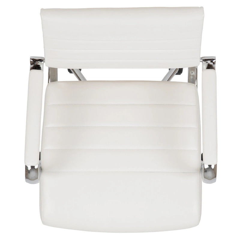 Mid-Back Ribbed LeatherSoft Executive Swivel Office Chair Chrome Arms Coat Hanger Black White